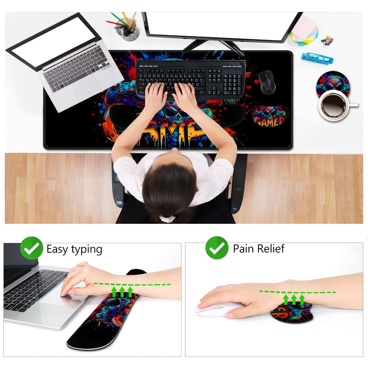 Large Gaming Mouse Pad Set (Skull Gamer)