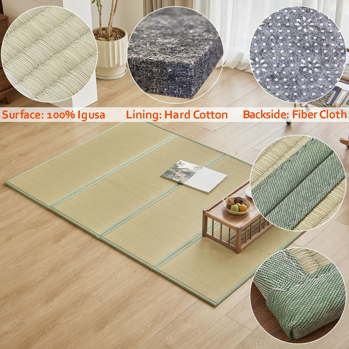 Natural Rush Grass Floor Tatami Mat (4'7" x 6'11")