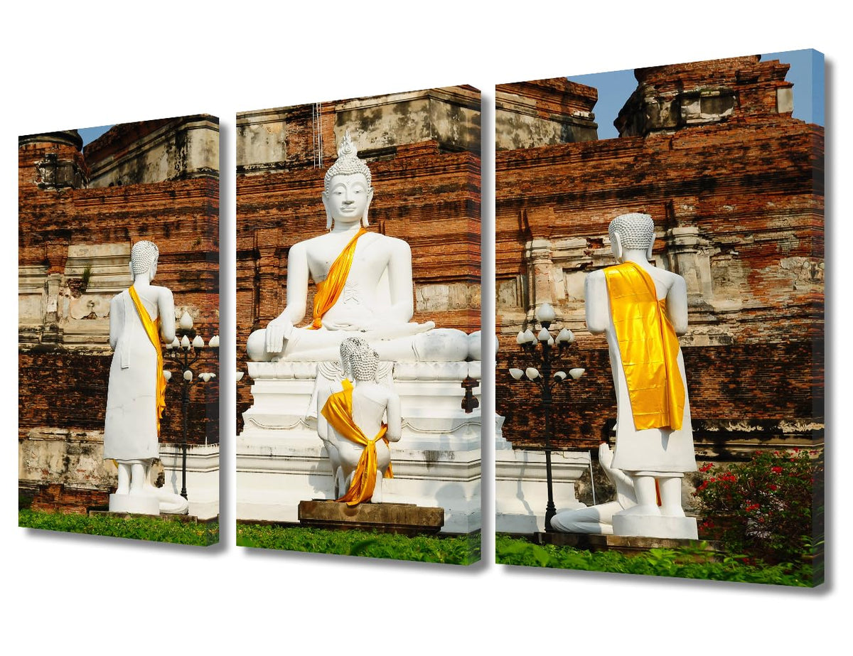 Buddha Canvas Wall Art Modern 3 Panel Living Room Decor Buddha Statue in Ayutthaya Thailand Picture Buddhism Canvas Poster Prints Art for Living Room Wall Decor Stretched Ready to Hang 36x24 in (36x24 in / 3PANEL-01)