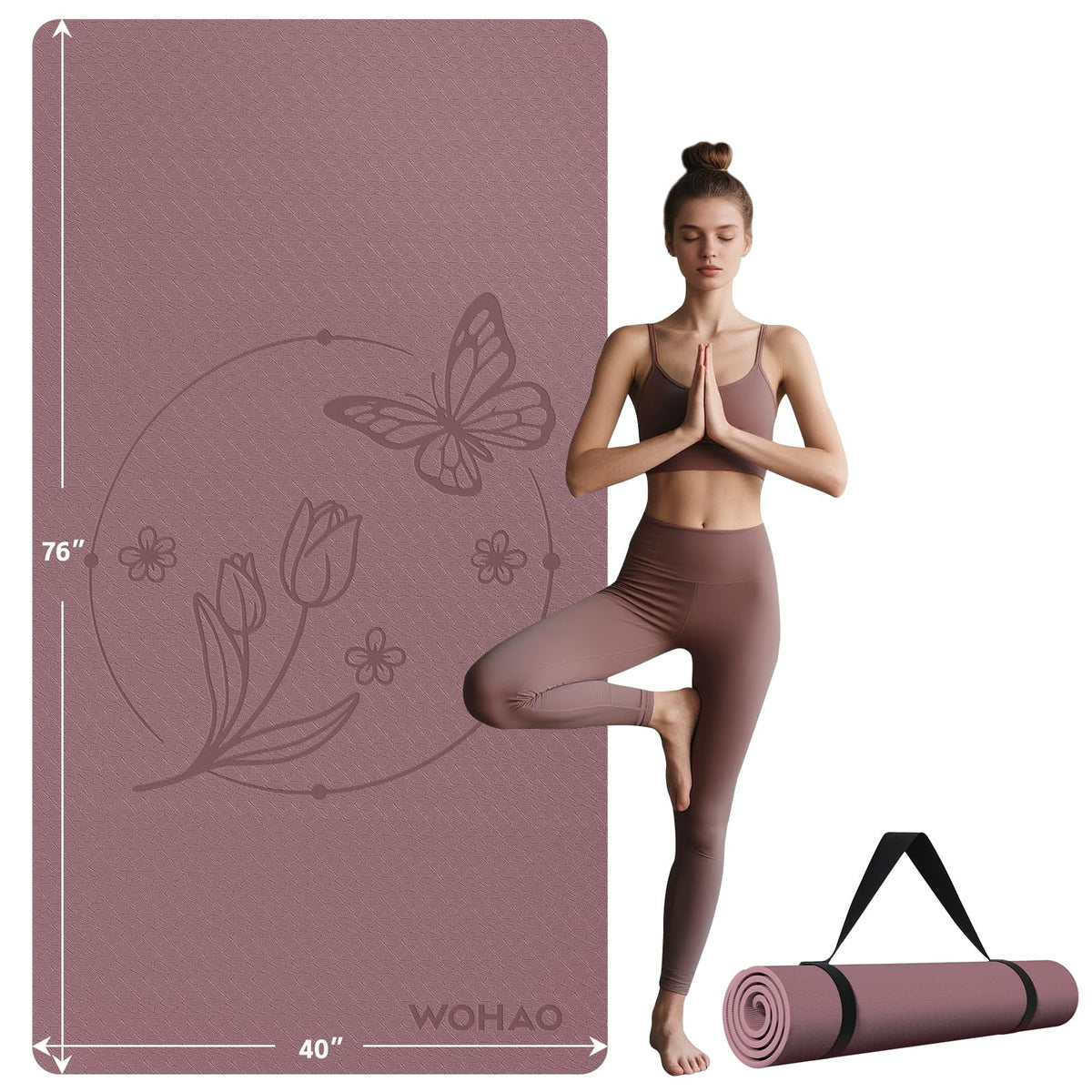 Large 76"x40"x0.4" Yoga Mat (Dull Pink)