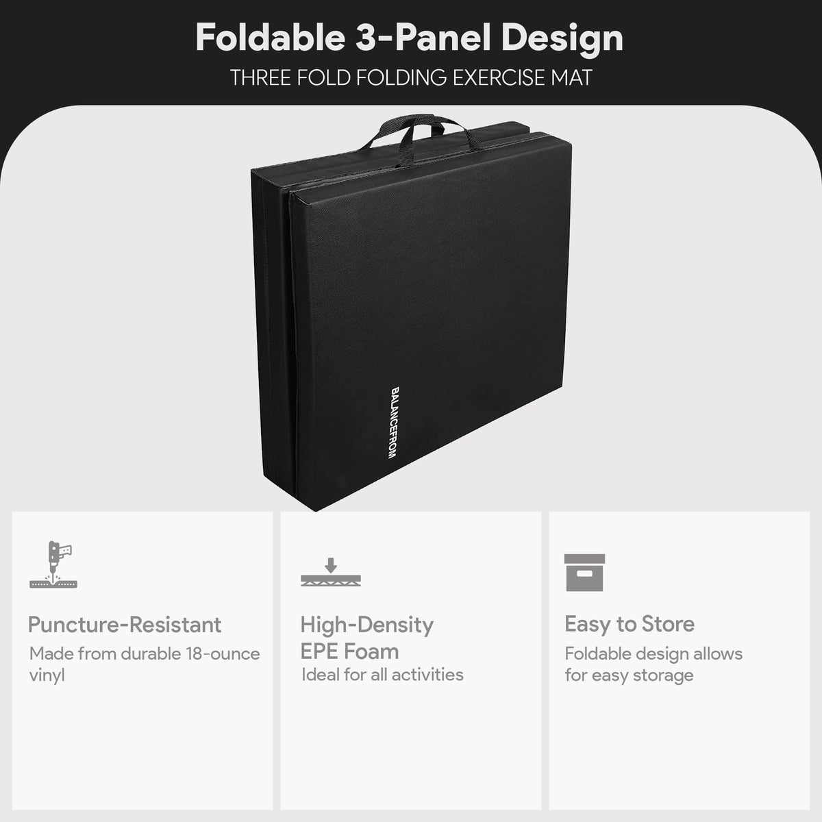 6x2 Feet 3 Panel Folding Gymnastics Mat  1.5 (Black)