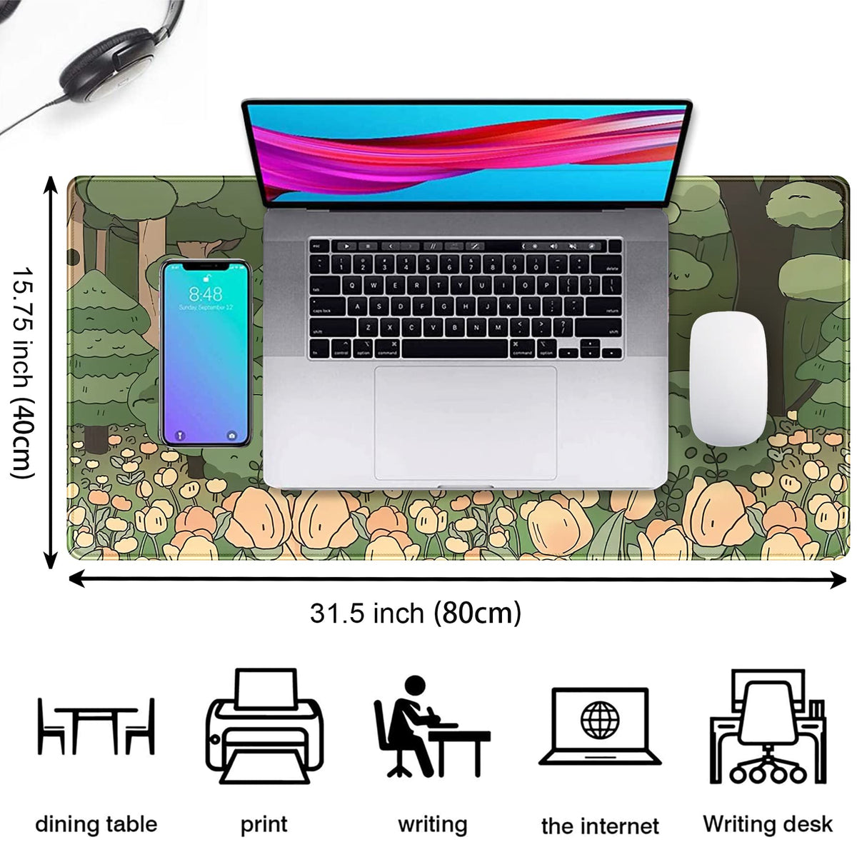 Anime Forest Desk Mat (A Orange Flowers)