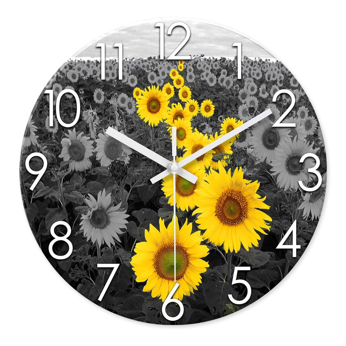 Sunflower Kitchen Glass Wall Clock 14 Inch Silent (Yellow1 / 14 Inch)