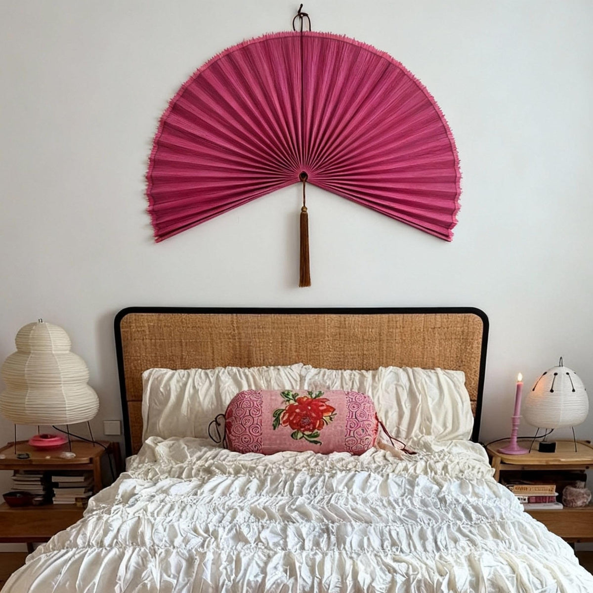 Bamboo Fan Wall Decor (Rasberry / 31inch)