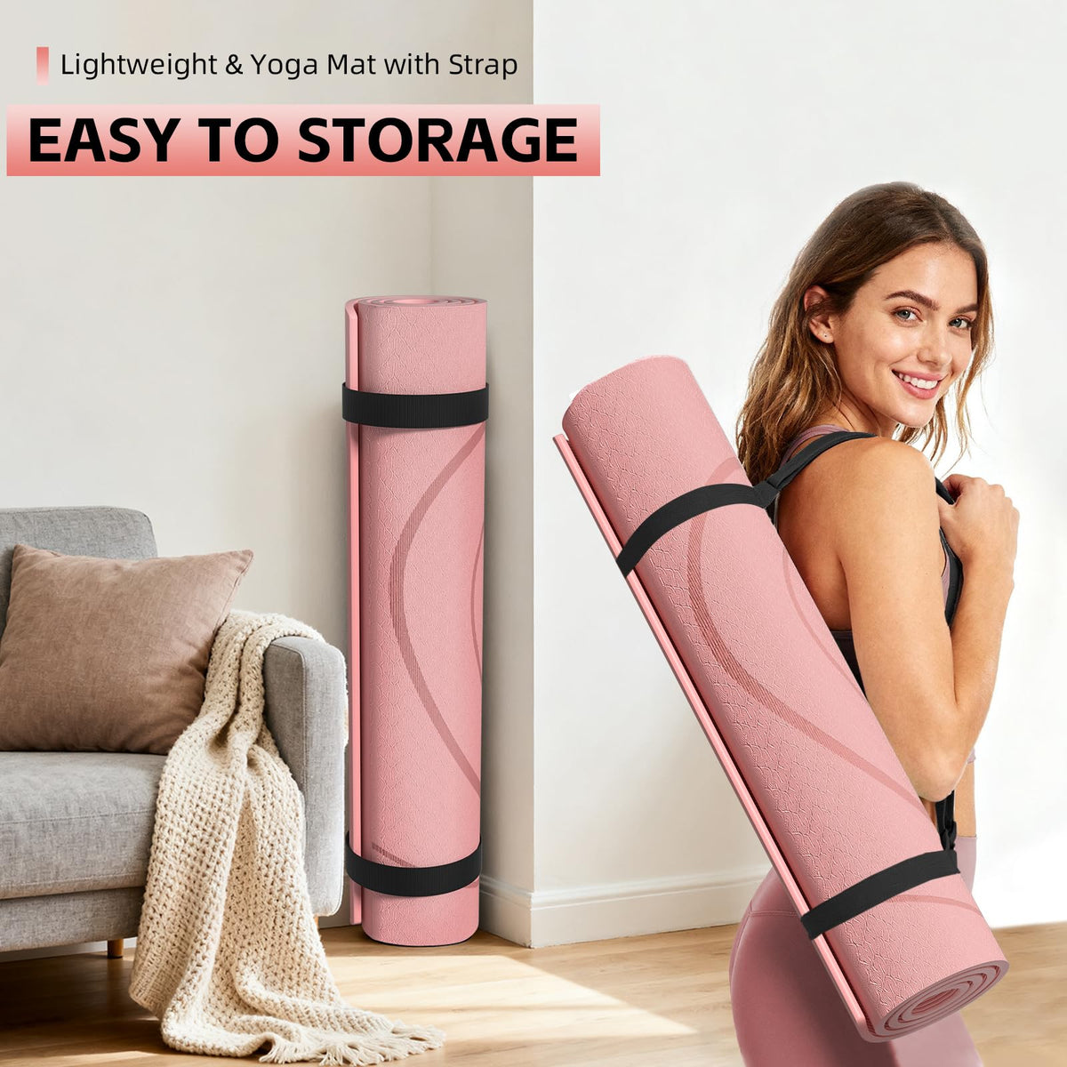 Large Yoga Mat Thick (Peach pink)