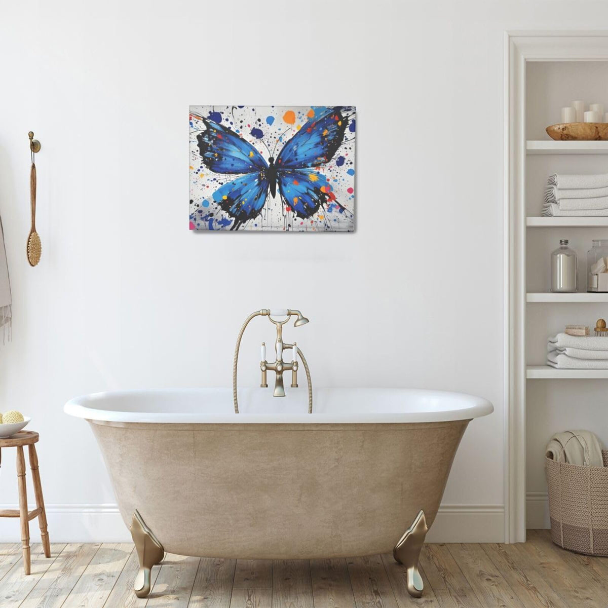 Banksy Butterfly Wall Art Blue Butterfly Street Art Graffiti Wall Decor Pictures Painting Canvas Artwork Framed Decoration Gifts for Women Girl Living Room Bedroom Office 12"x16" (butterfly / 16L"×12W")