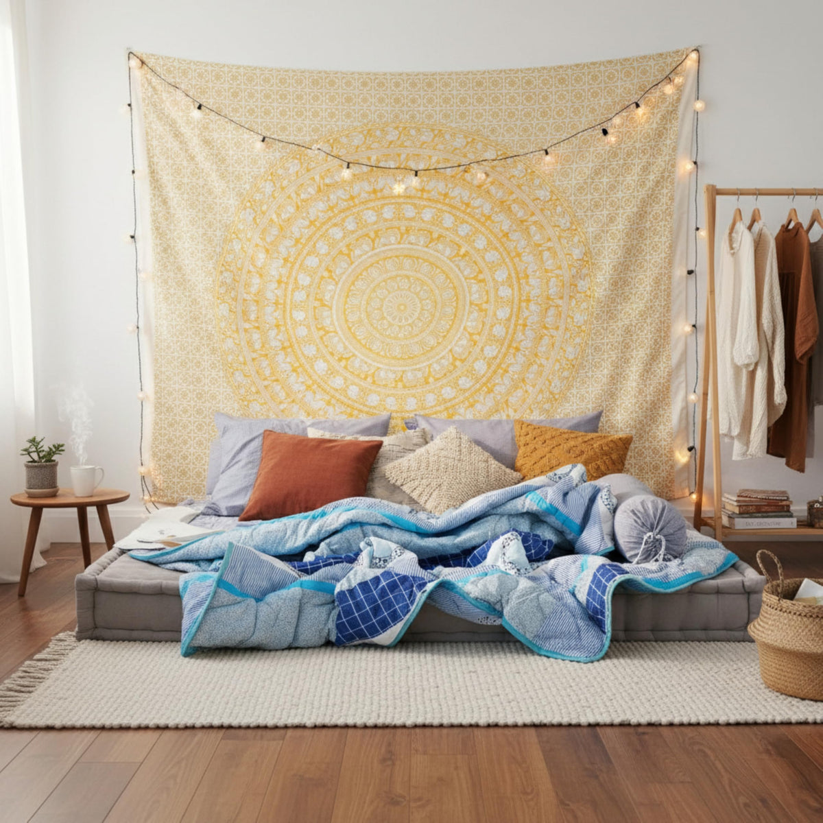 Cotton Mandala Tapestry (Yellow / 90"L x 108"W)