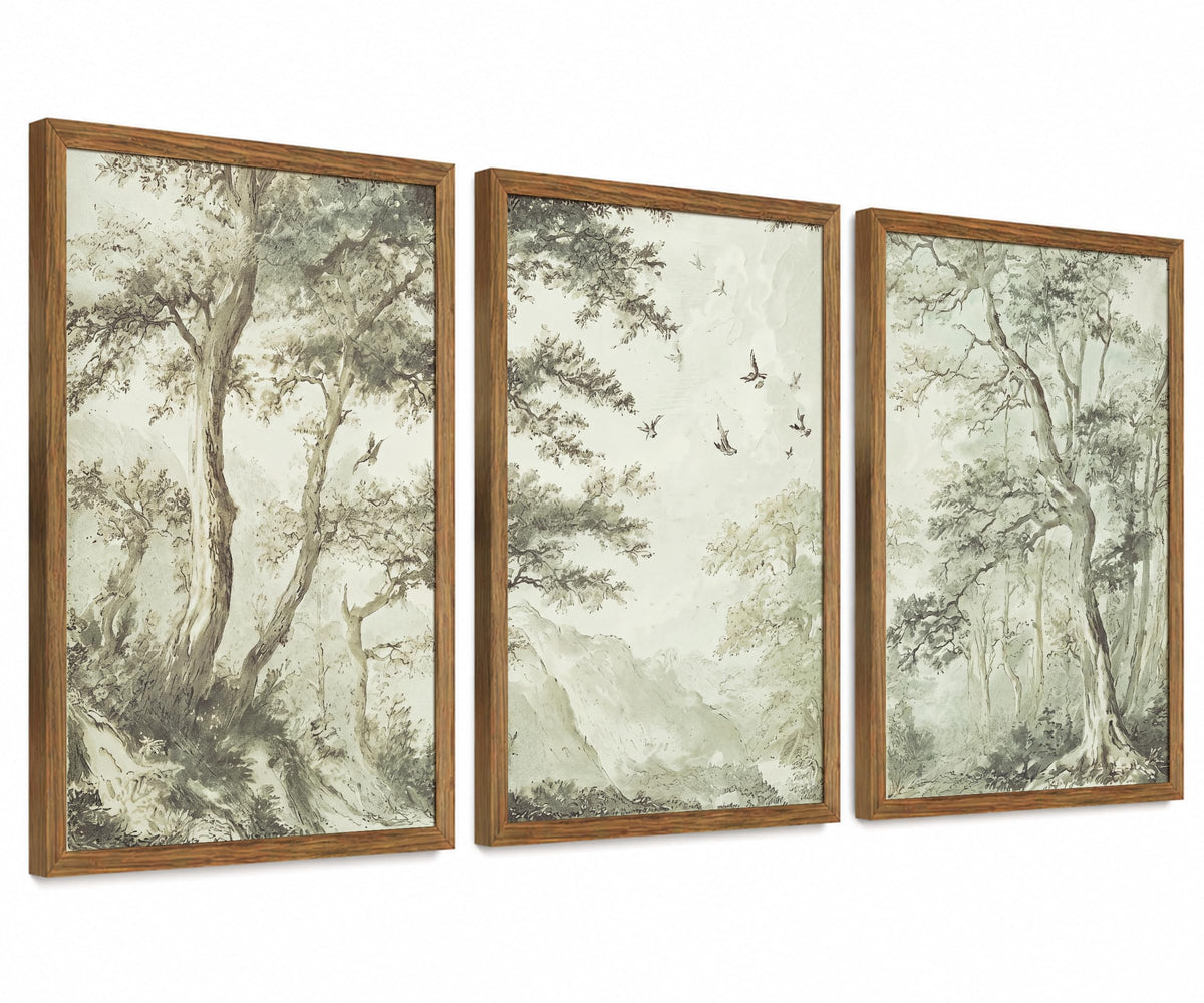 Botanical Forest Wall Art Set of 3 Framed (RetroForest / 12x16 Inch)
