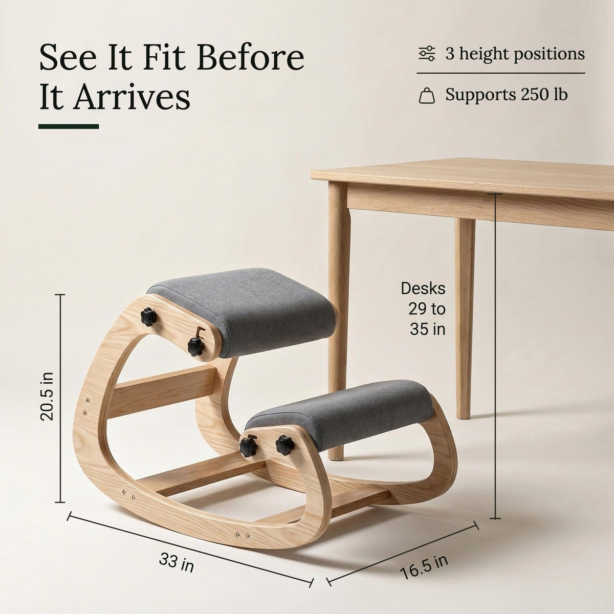 Ergonomic Kneeling Chair with Adjustable Seats (Ash Grey / Classic)