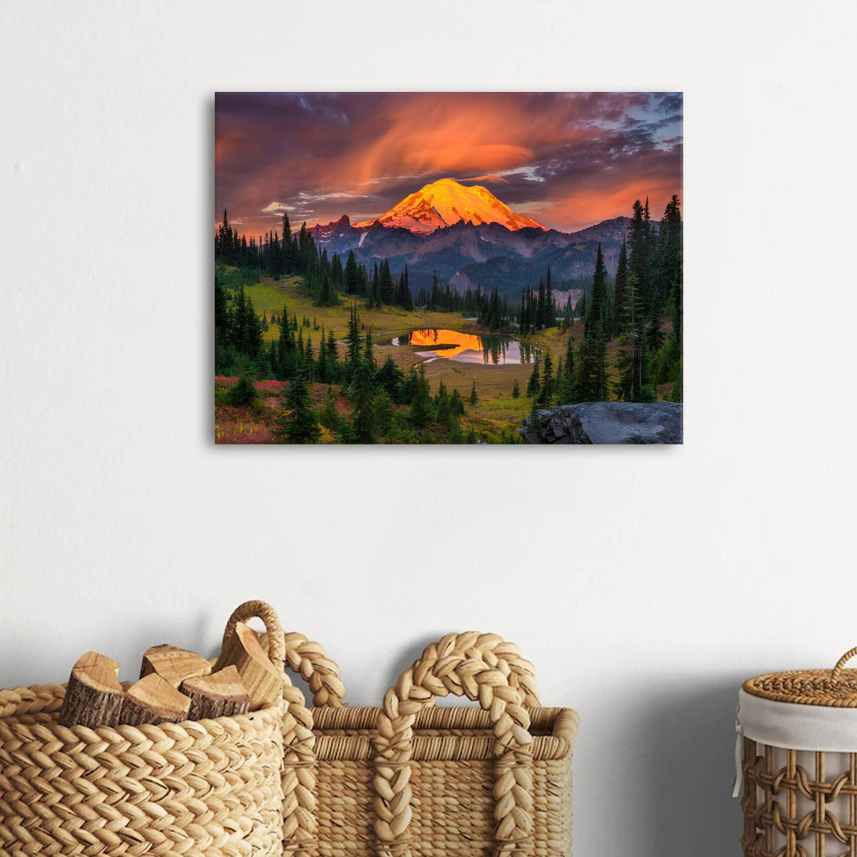 Mount Rainier Wall Art National Park Landscape Canvas Prints Sunset Mountain Forest Lake Nature Photography (16"L x 12"W / Mount Rainier)