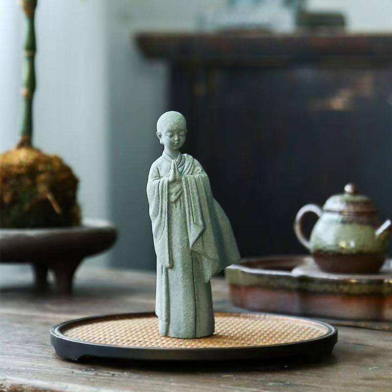 Praying Monk Figurine Standing Monk Statue Zen Meditating Sculpture (Small)