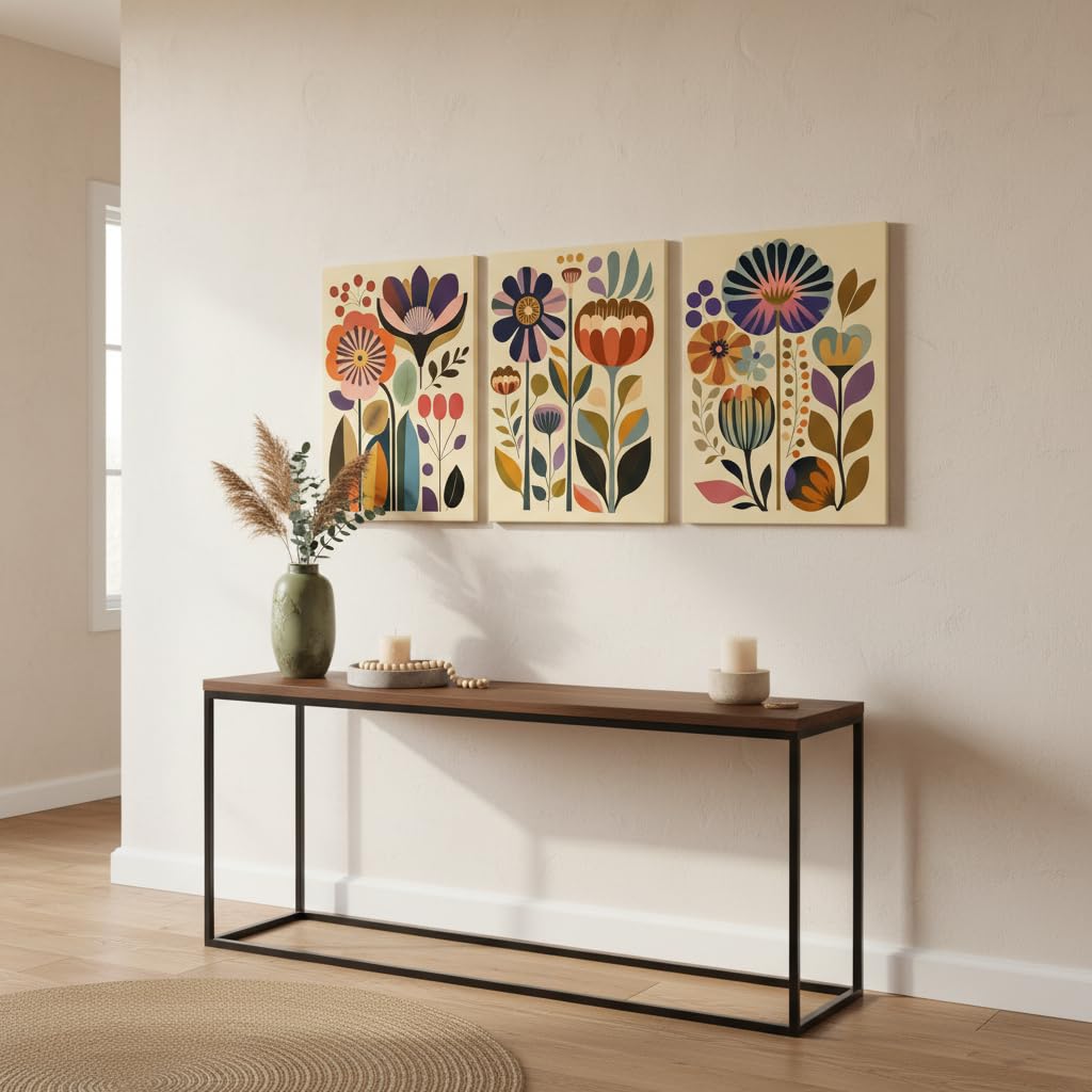3 Pcs Boho Floral Canvas Wall Art (Nordic flowers / 24"L x 16"W)