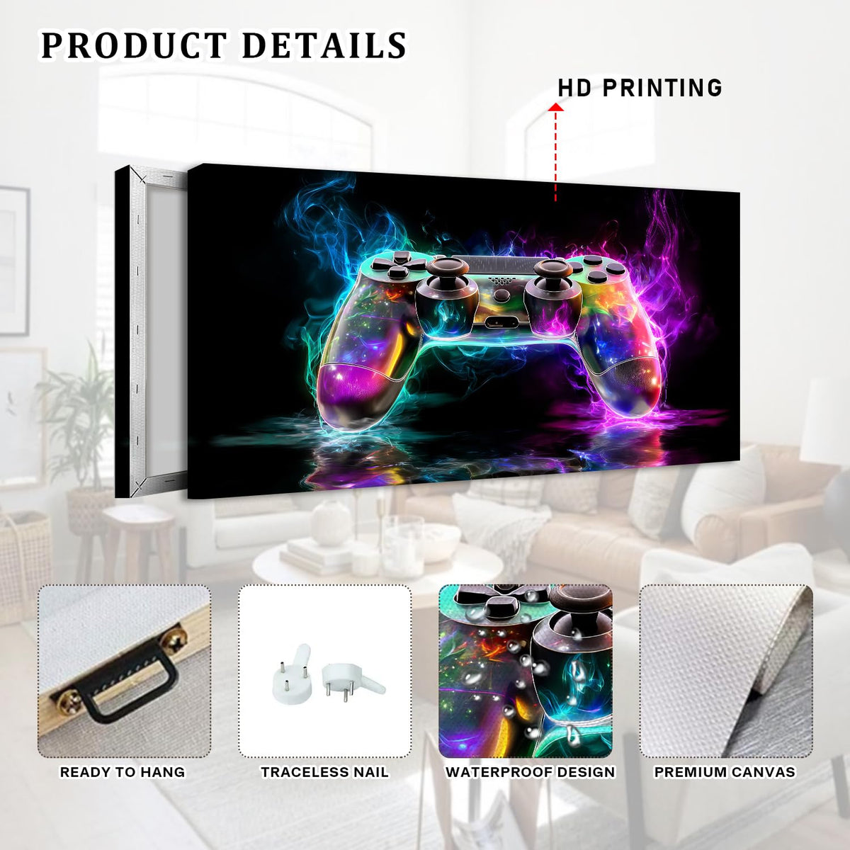 Boys Room Gaming Wall Art Graffiti Game Posters for Bedroom Playroom Wall Decor Abstract Street Pop Gamer Painting Purple Blue Controller Canvas Prints Modern Artwork Office Home Decorations 20x40" (40"L x 20"W / Game)