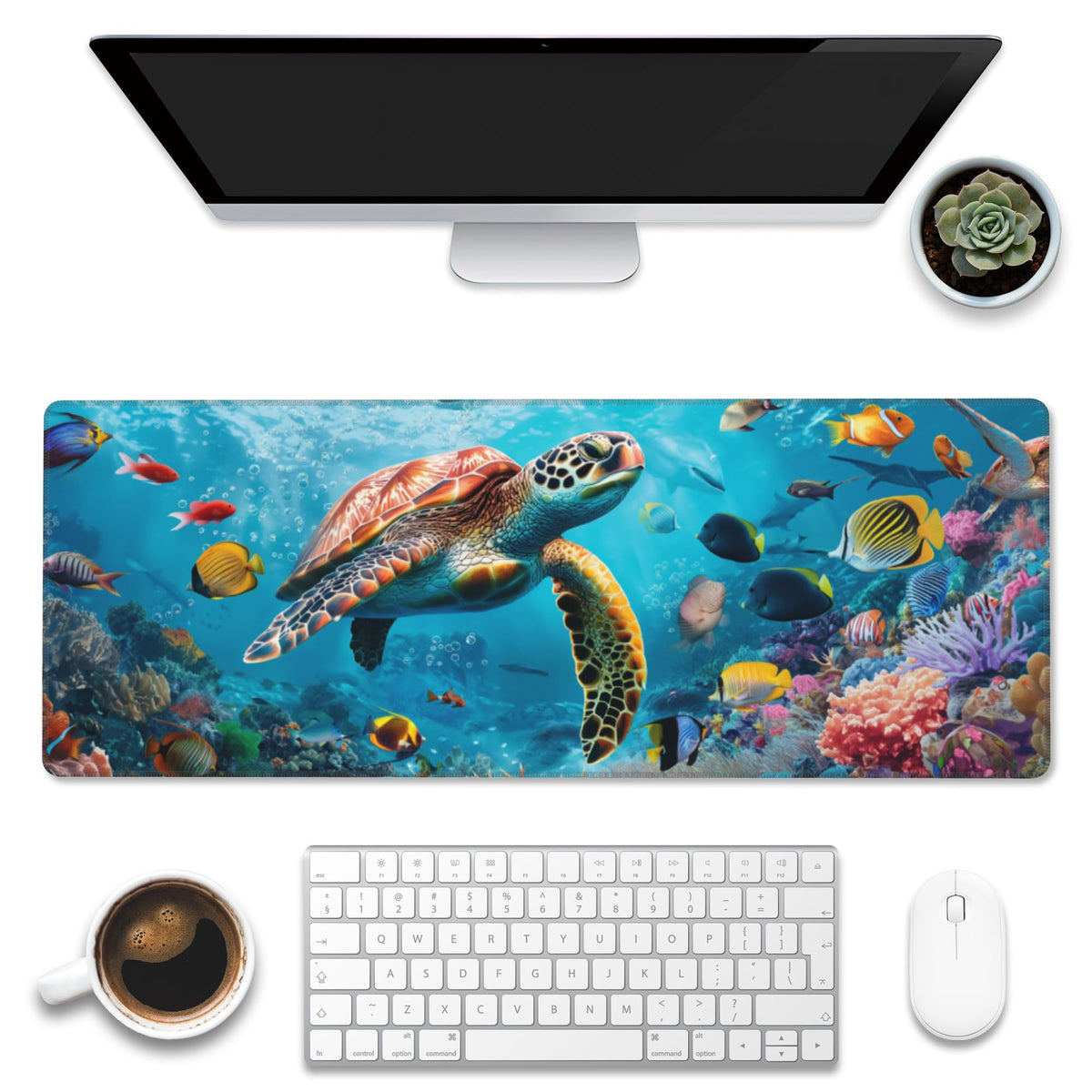 XL Mouse Pad Sea Turtle with Colorful Fish Large Gaming Mouse Pad (11.8" x 31.5" / Sea Turtle With Colorful Fish)