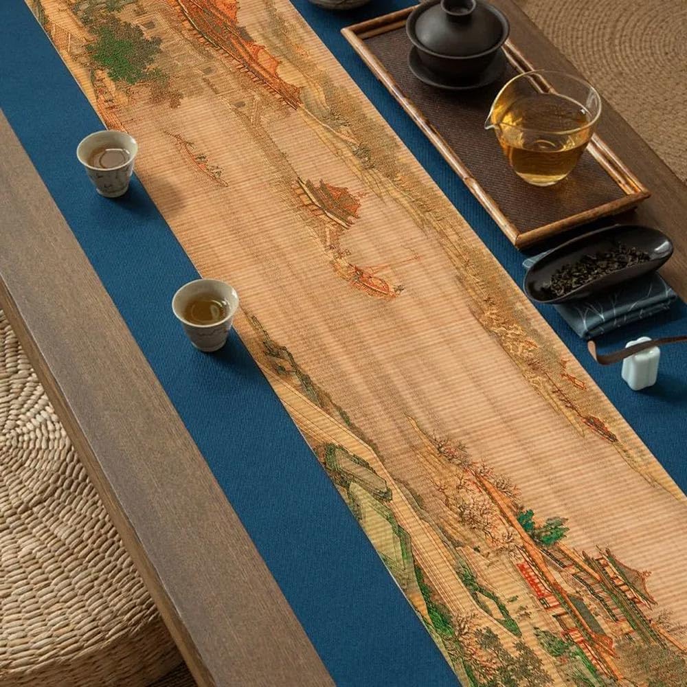 Asian Style Bamboo Table Runner (Along the River During the Qingming Festival / 12x72 Inch)