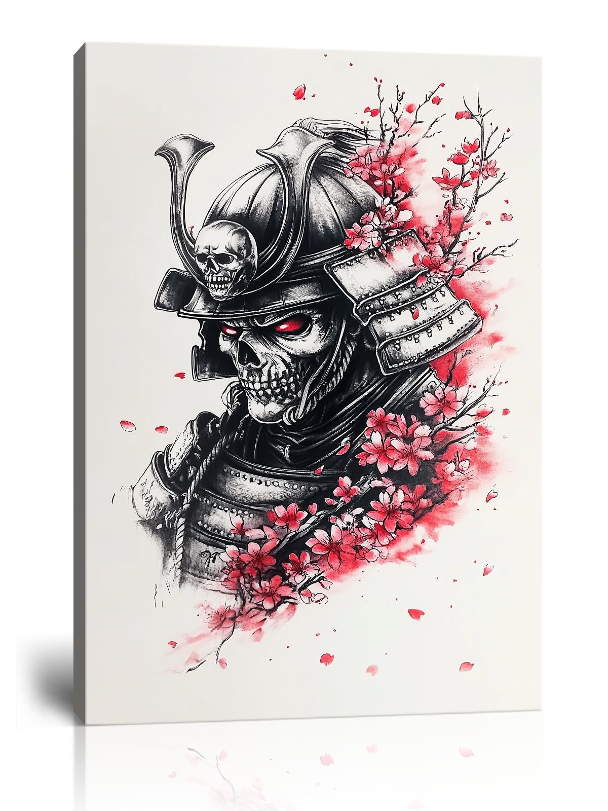 Skull Red Eye Samurai Sakura Canvas Framed Wall Art (24"L x 36"W / Samurai25)