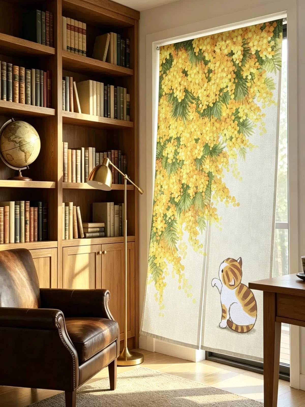 Japanese Noren Curtain Doorway Curtains 67in Long Size Traditional Room Divider for Kitchen Bedroom Pet Friendly Privacy Home Decor Mimosa and Cat (Mimosa and Cat / 33.5"W x 67"L (Pack of 1))