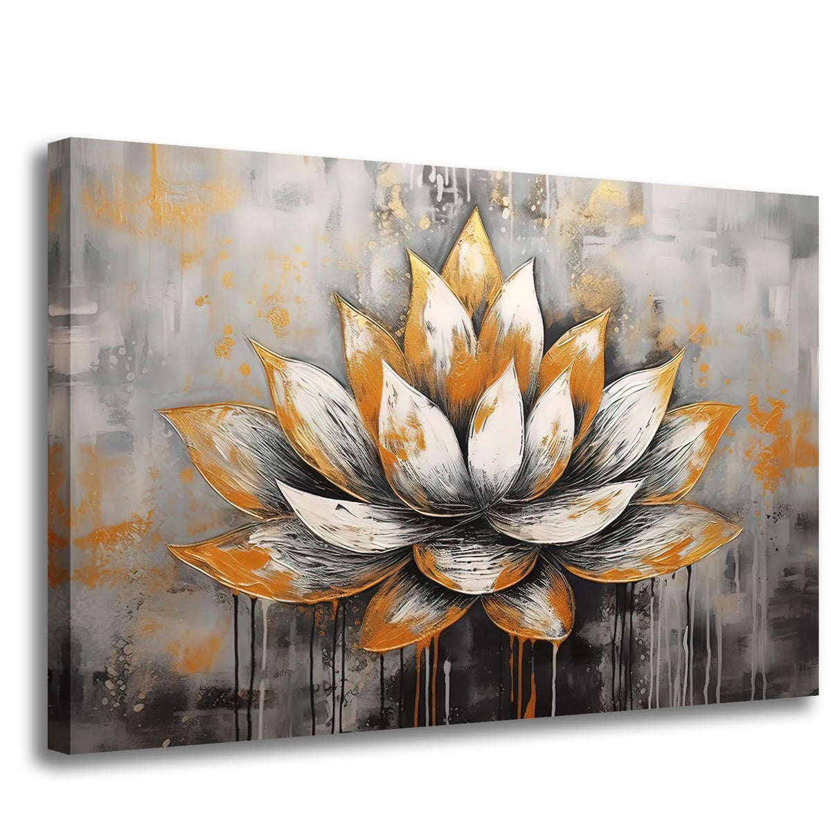 Lotus Wall Art Zen Flower Print Painting Wall Decor Abstract White Gold Flower Spiritual Room Decor Artwork Living Room Bathroom Wall Art Ready to Hang (Lotus 04 / 36"L x 24"W)