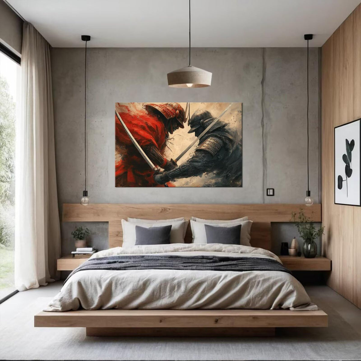 Dueling Samurai Oil Paint Canvas Framed Wall Art (24"L x 36"W / Samurai26)