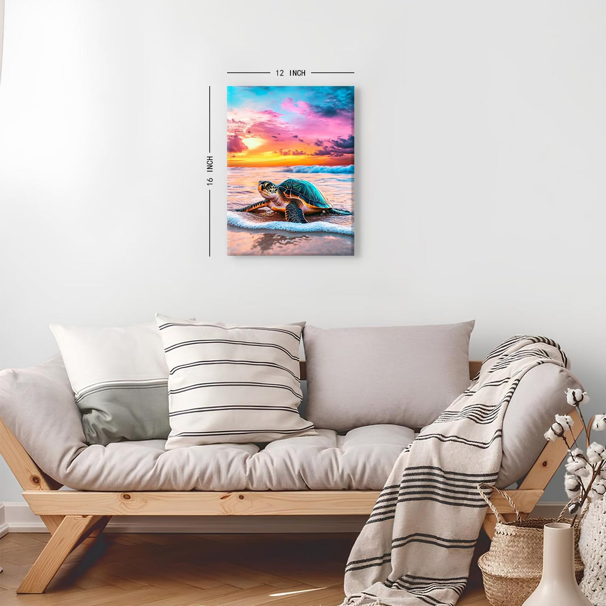 Sea Turtle Wall Art for Bathroom Sunset Ocean Beach Landscape Picture Nature Coastal Wall Decor Seascape Canvas Prints Painting Poster Nautical Artwork for Living Room Home Decorations 12x16 (12"L x 16"W / Seaturtle)