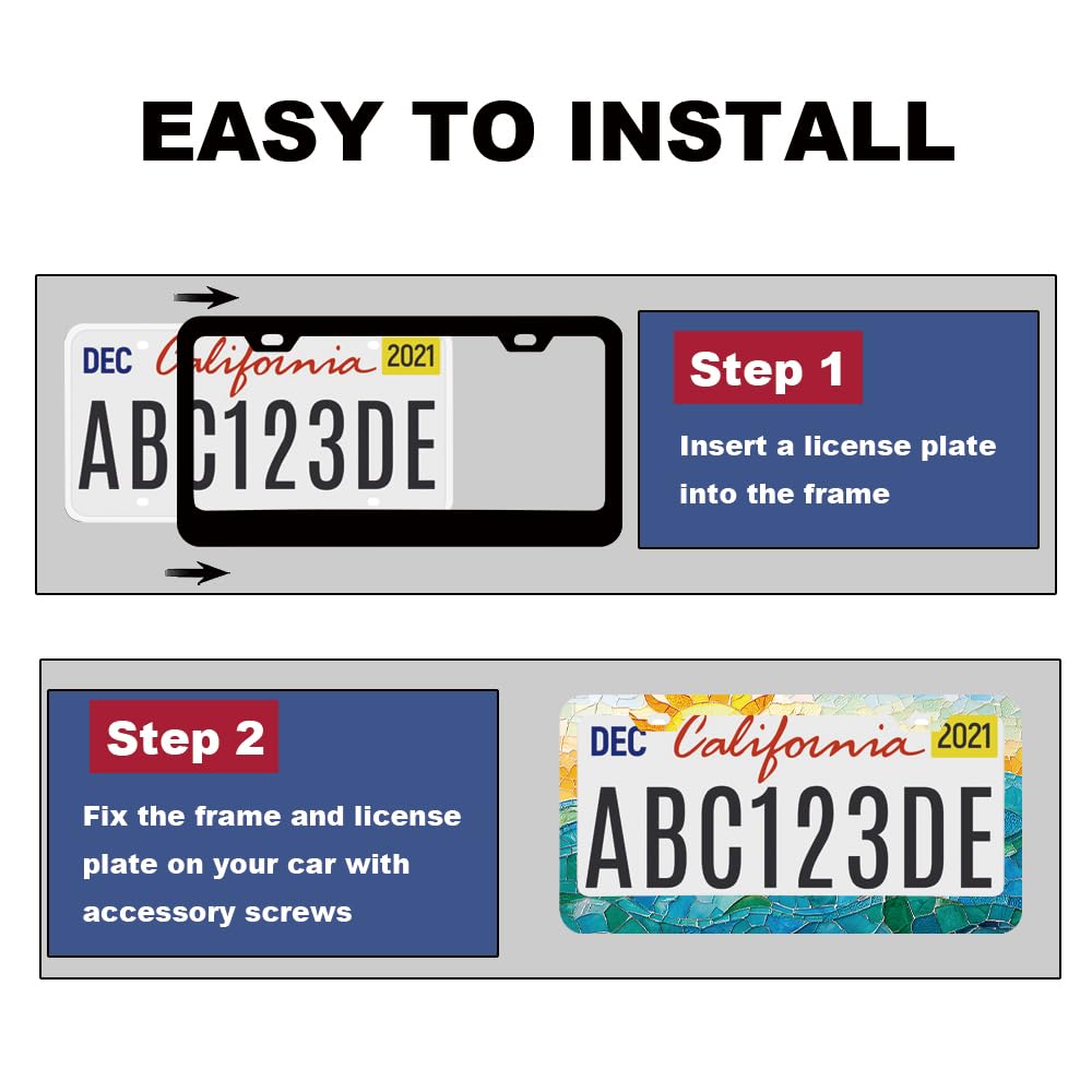 Stained Glass Sunset Beach License Plate Frame Women 1Pc Car Tag (for Blue green Mosaic / 1 pack)