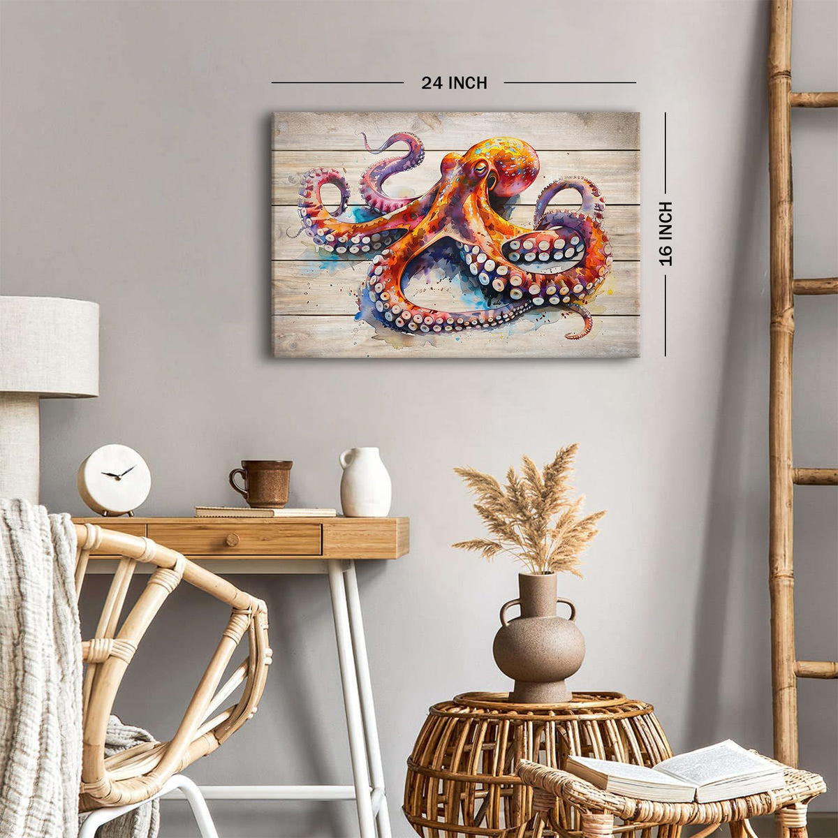 Watercolor Octopus Wall Art for Bathroom Canvas Marine Life Decor Sea Ocean Nautical Theme Picture Prints Underwater Animal Poster Sea Life Painting Artwork Living Room Office Decoration 16x24" (24"L x 16"W / Octopus)