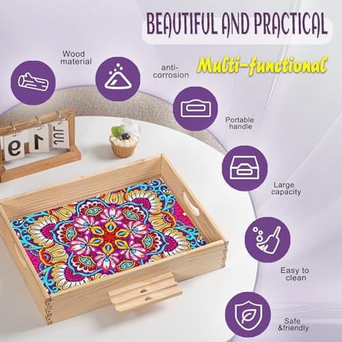 Diamond Art Kits for Adults Wooden Serving Trays with Phone Holder (A2 Mandala)