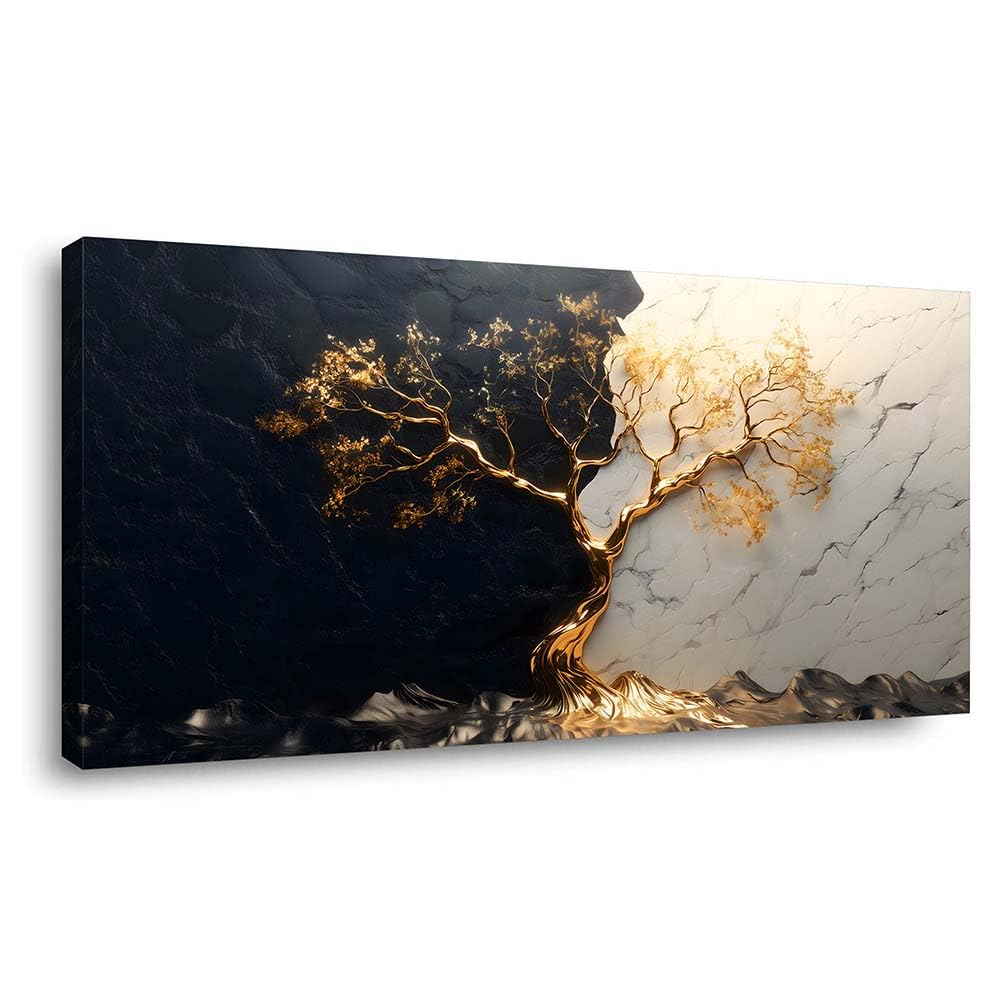 Black and White Marble Gold Tree of Life Canvas Wall Art Modern Abstract Luxury Painting Flat Print Gallery Wrapped Artwork for Living Room Bedroom Bathroom Decor (Bohemian / Black Golden Tree 29 / 46"L x 23"W)