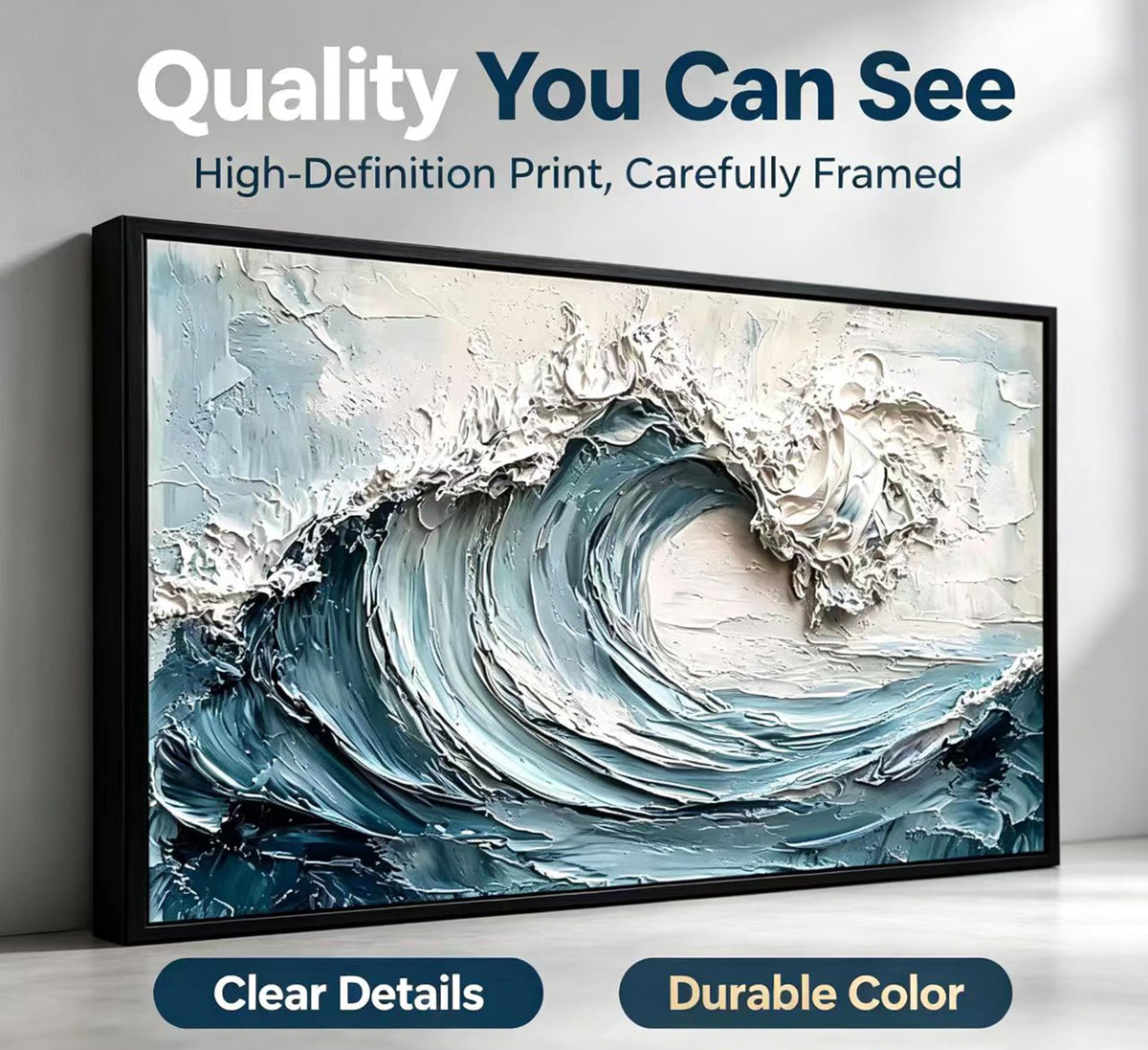 Large Abstract Textured Wave Wall Art (Textured Waves / 48"L x 24"W)