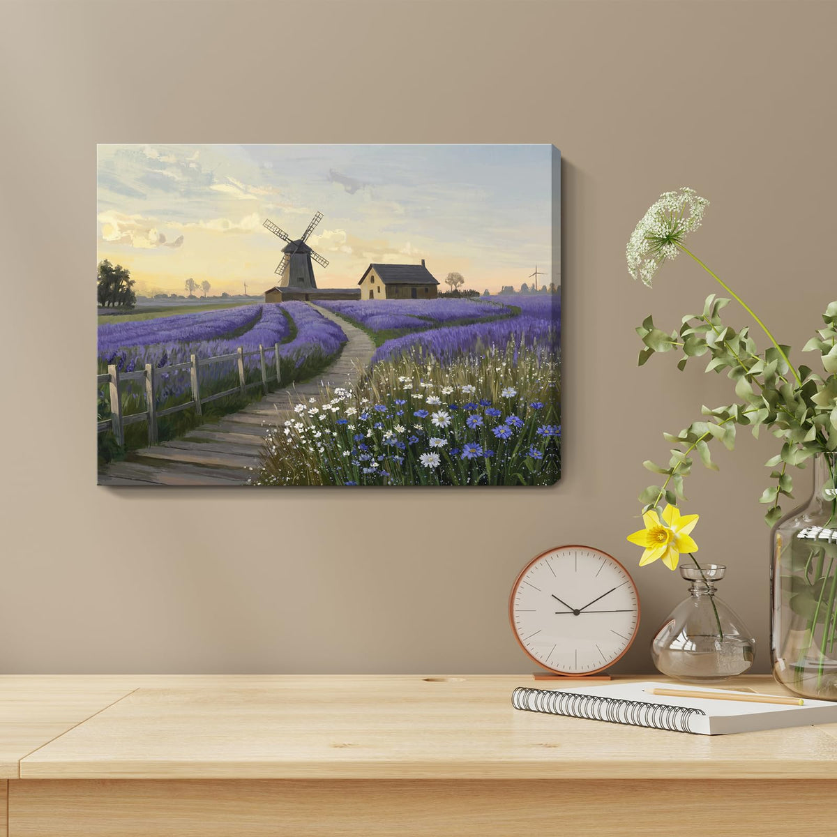 Purple Canvas Wall Art for Bathroom Bedroom Farmhouse 16x12 In (Purple Lavender Wall Art / 16"L x 12"W)
