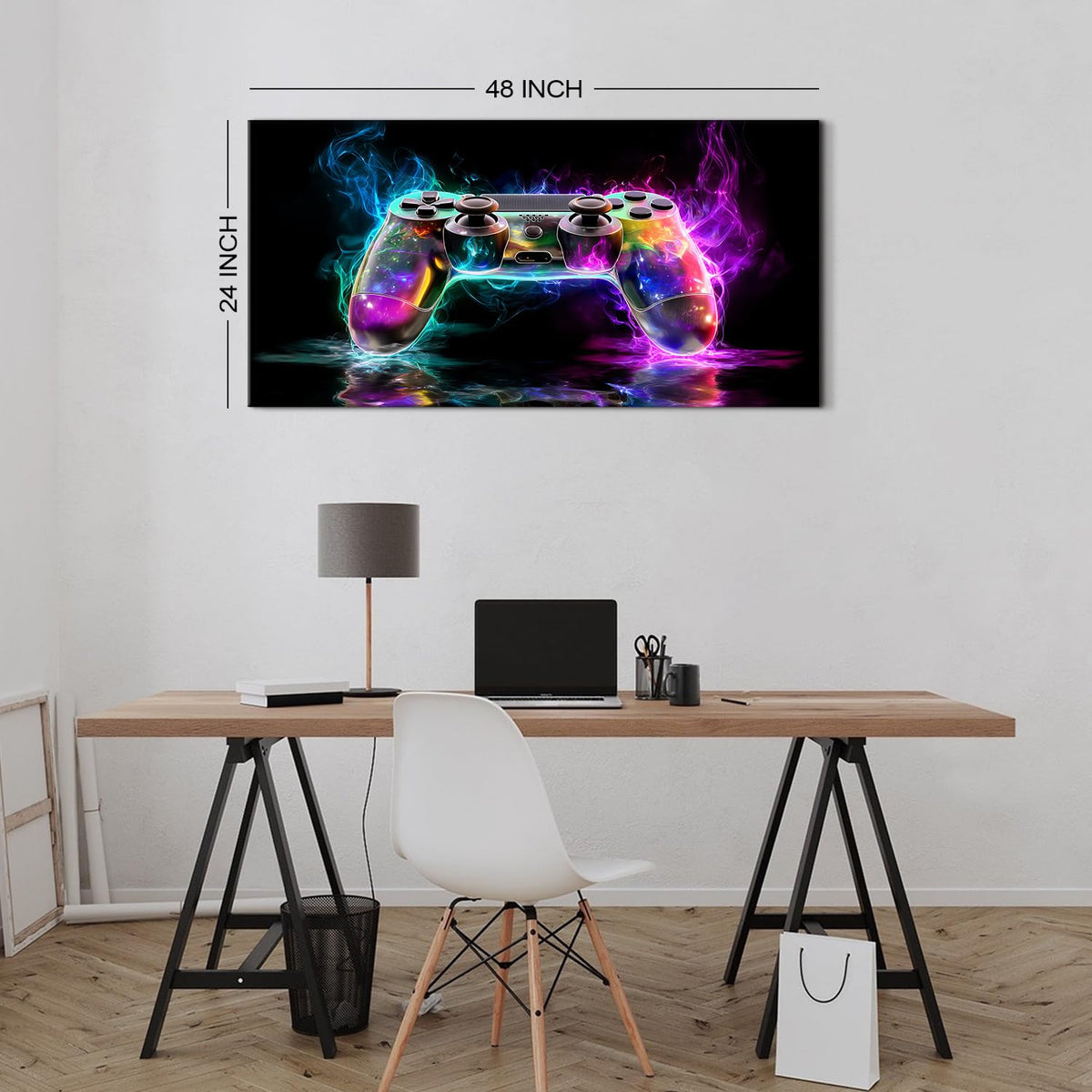Gamepad Canvas Wall Art Teen Boys Playroom Picture Gamer Themed Wall Decor Colorful Game Painting Accessories Cool Pop Poster Prints Cyberpunk Artwork Gamers Bedroom Living Room Home Decoration 24x48” (48"L x 24"W / Game)