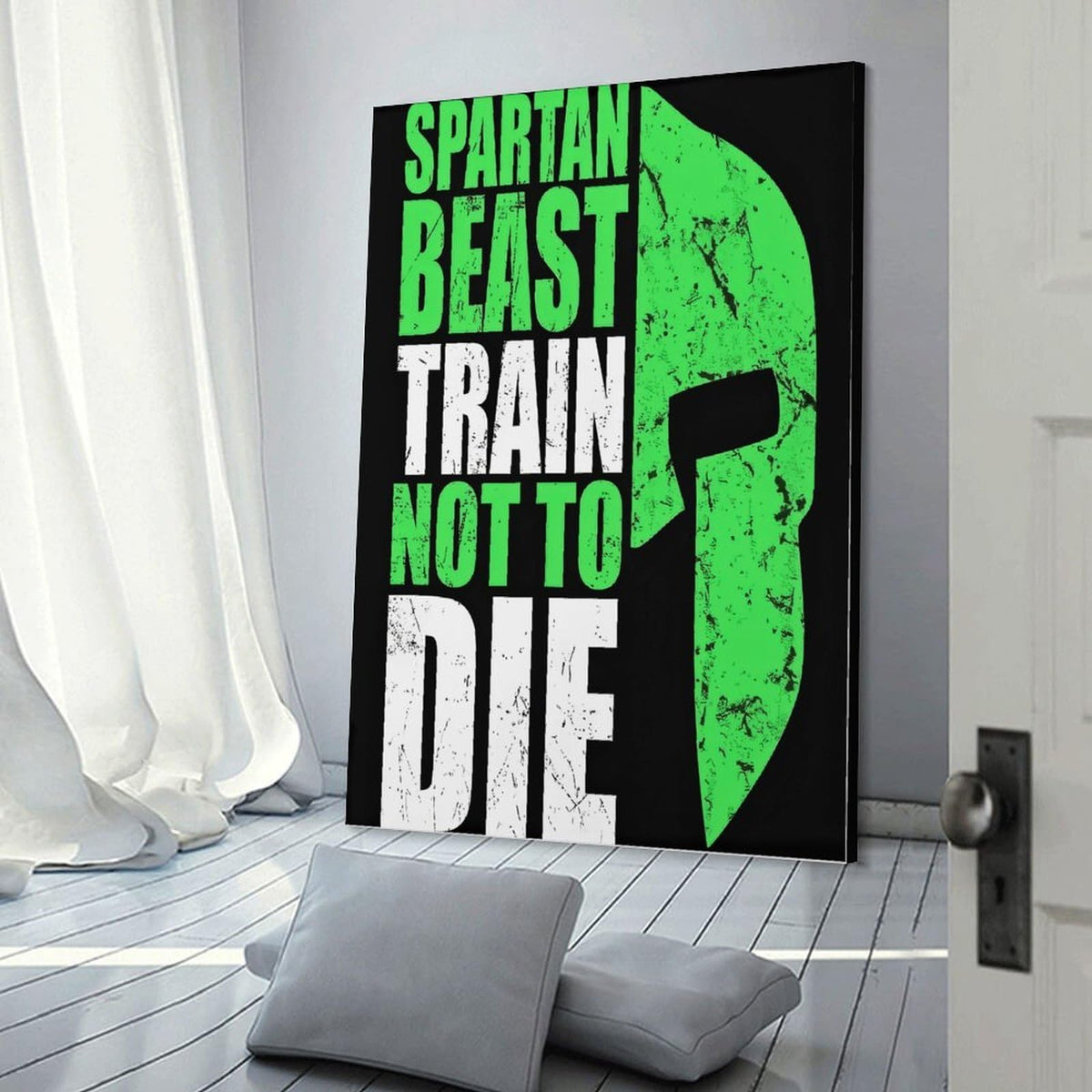 Spartan Beast Train Not To Die Canvas Printing Wall Art Prints Wall Decor Posters Motivational Warrior Typography Black Green Gym Office Bedroom Living Room Fitness Decor 16x24inch (style-26 / 16x24inch(40x60cm) Frame)