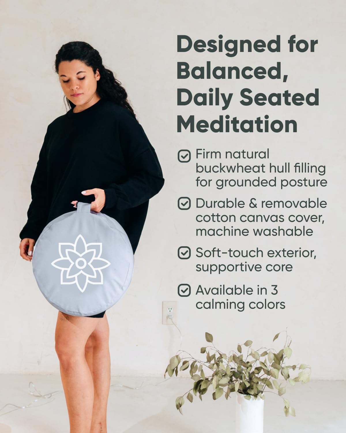 Mindful & Modern Large Meditation Cushion for Zafu Yoga (Round - Grey)