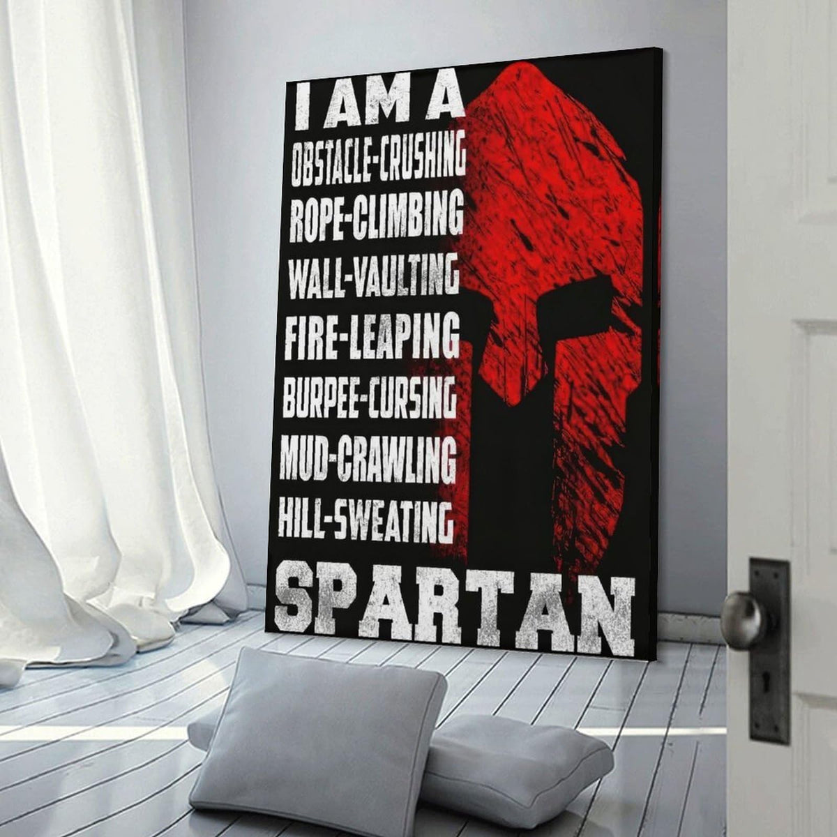 I Am A Spartan Obstacle Race Motivation Canvas Printing Wall Art Prints Wall Decor Posters Red Black Warrior Helmet Gym Fitness Training Bedroom Office Garage Decor 16x24inch (style-35 / 16x24inch(40x60cm) Frame)