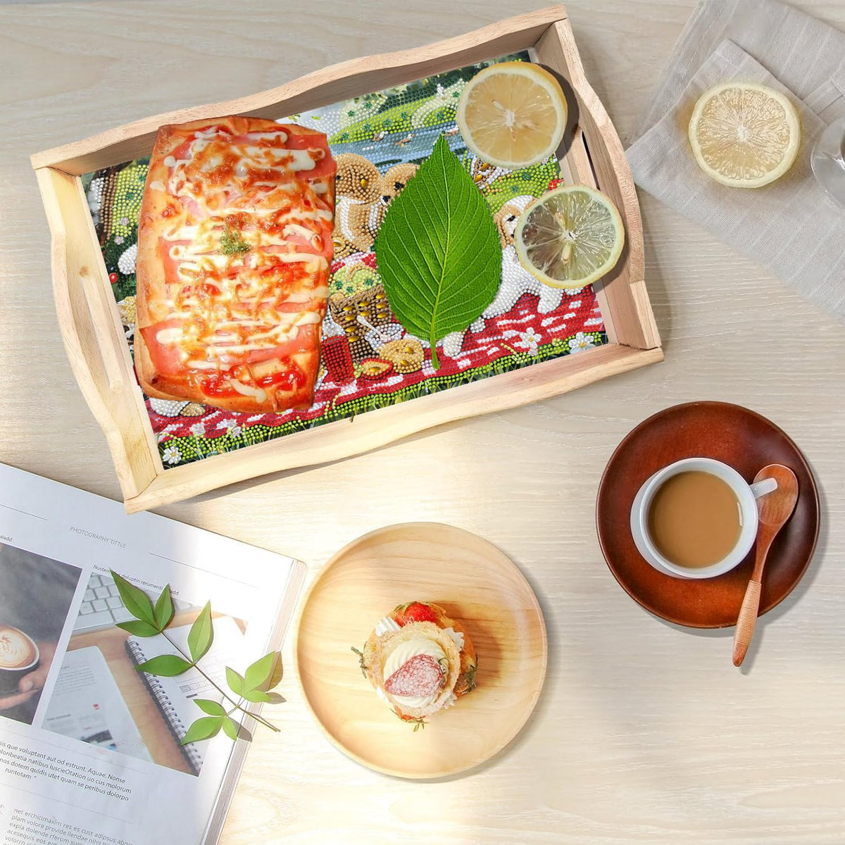 5D Dog Diamond Art Paintings Wooden Serving Trays with Handles (Dog Big)