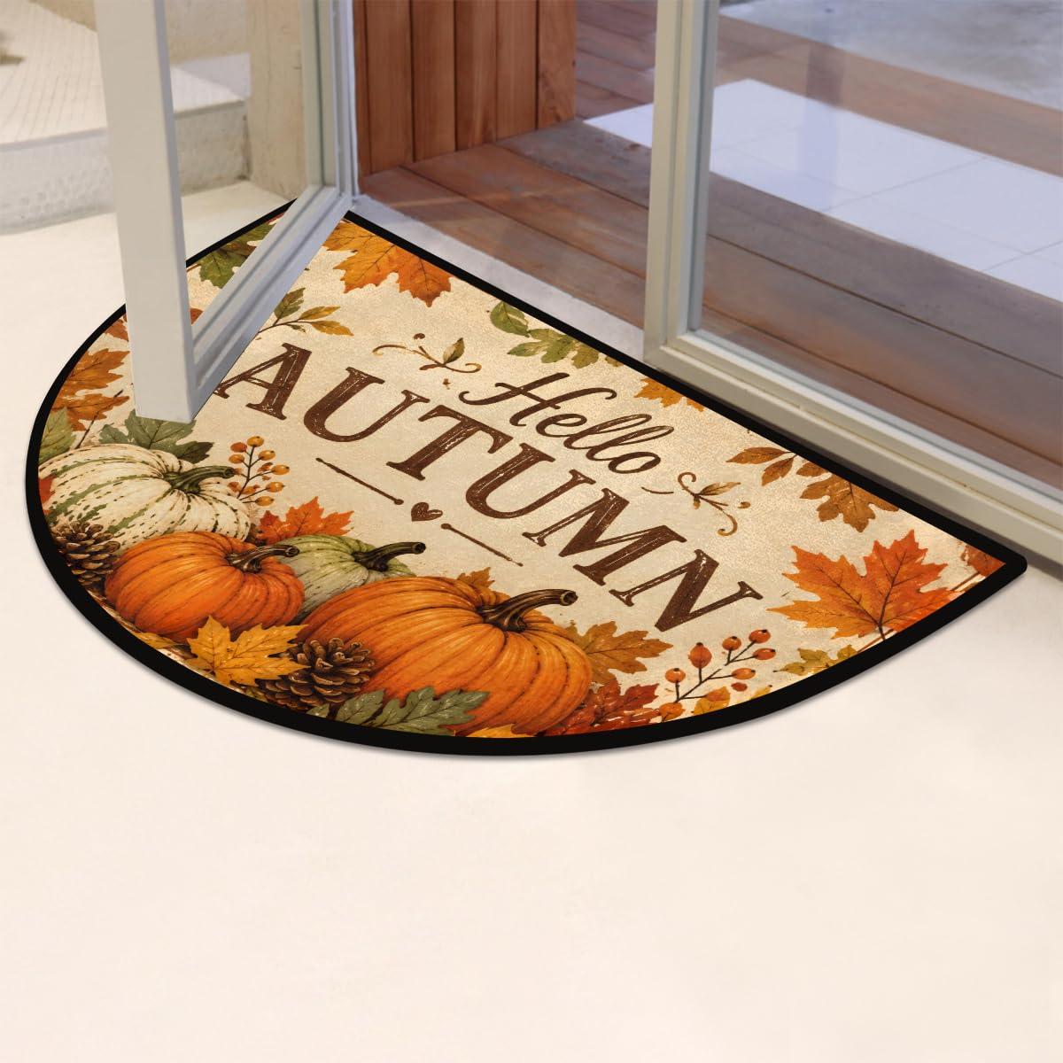 Fall Pumpkin Half Round Mat Non Slip Semi Circle Rug Outdoor Welcome Mat (Z-103)