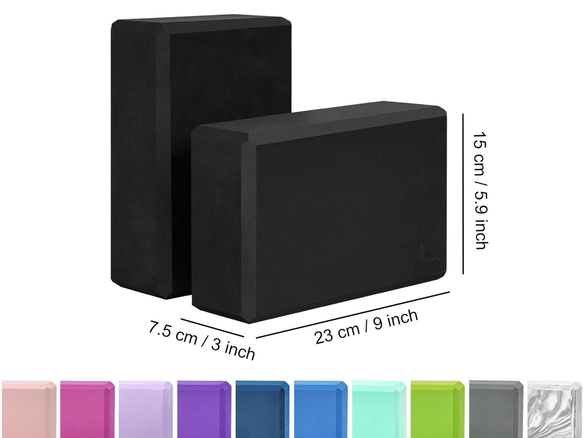 Yoga Blocks 2 Pack EVA Foam Gym Bricks Pilates Stretch Black (Black / 9 x 6 x 3 inch)