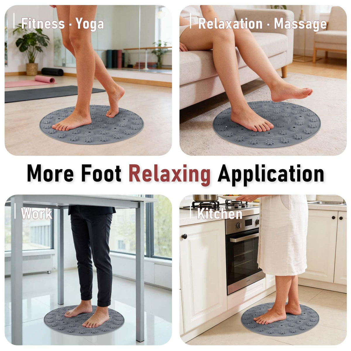 Acupressure Foot Massage Mat for Plantar Fasciitis Relief Round 16" (16*16" Grey)