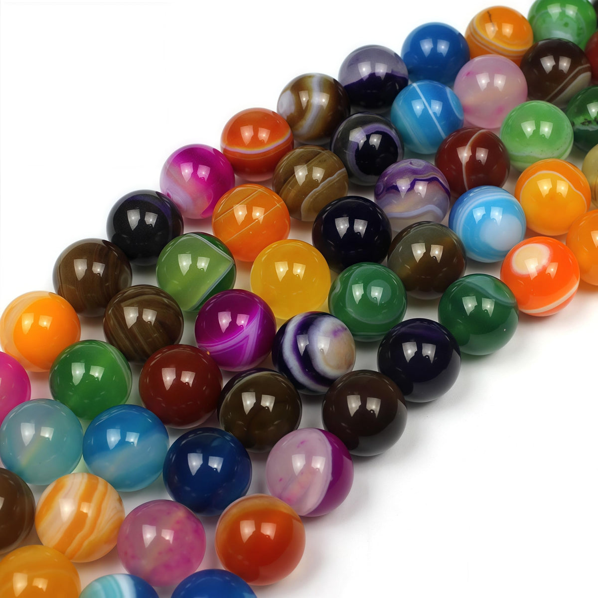 Natural Multicolor Stripe Agate Beads Round Loose Beads for Jewelry Making DIY Bracelet Necklace (Multicolor Stripe Agate / 12mm)