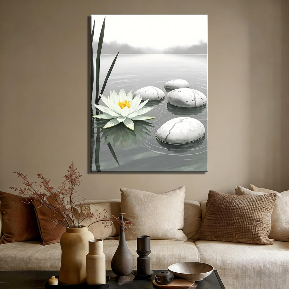 Framed Lotus Flower Canvas Wall Art for Bathroom Decor (Pictures20 / 12"L x 8"W)