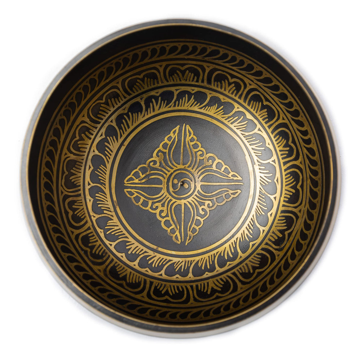 Tibetan Singing Bowl Set (Black / Golden / 4 Inches)