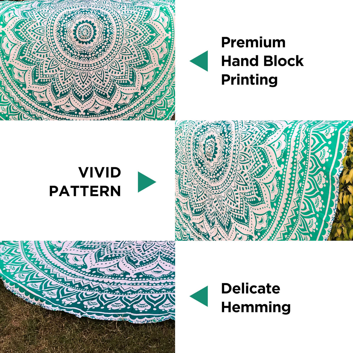 Indian Cotton Green Tapestry Mandala Wall Hangings (Green Ombre / 40"L x 30"W)