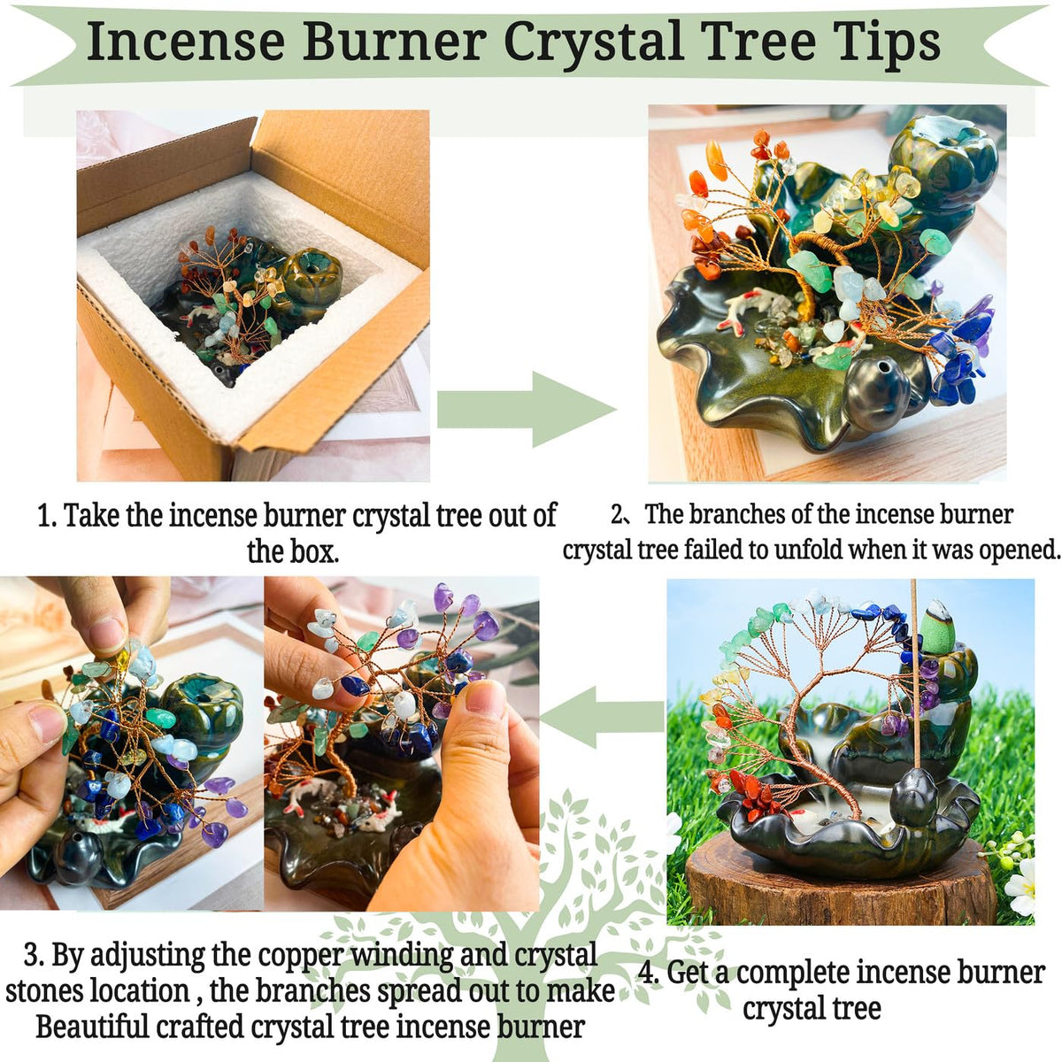 Incense Holder Ceramic Backflow Incense Waterfall Burner Amethyst Crystal Tree with 30 Burner Incense Cones for Room Home Zen Decor Meditation (Amethyst)