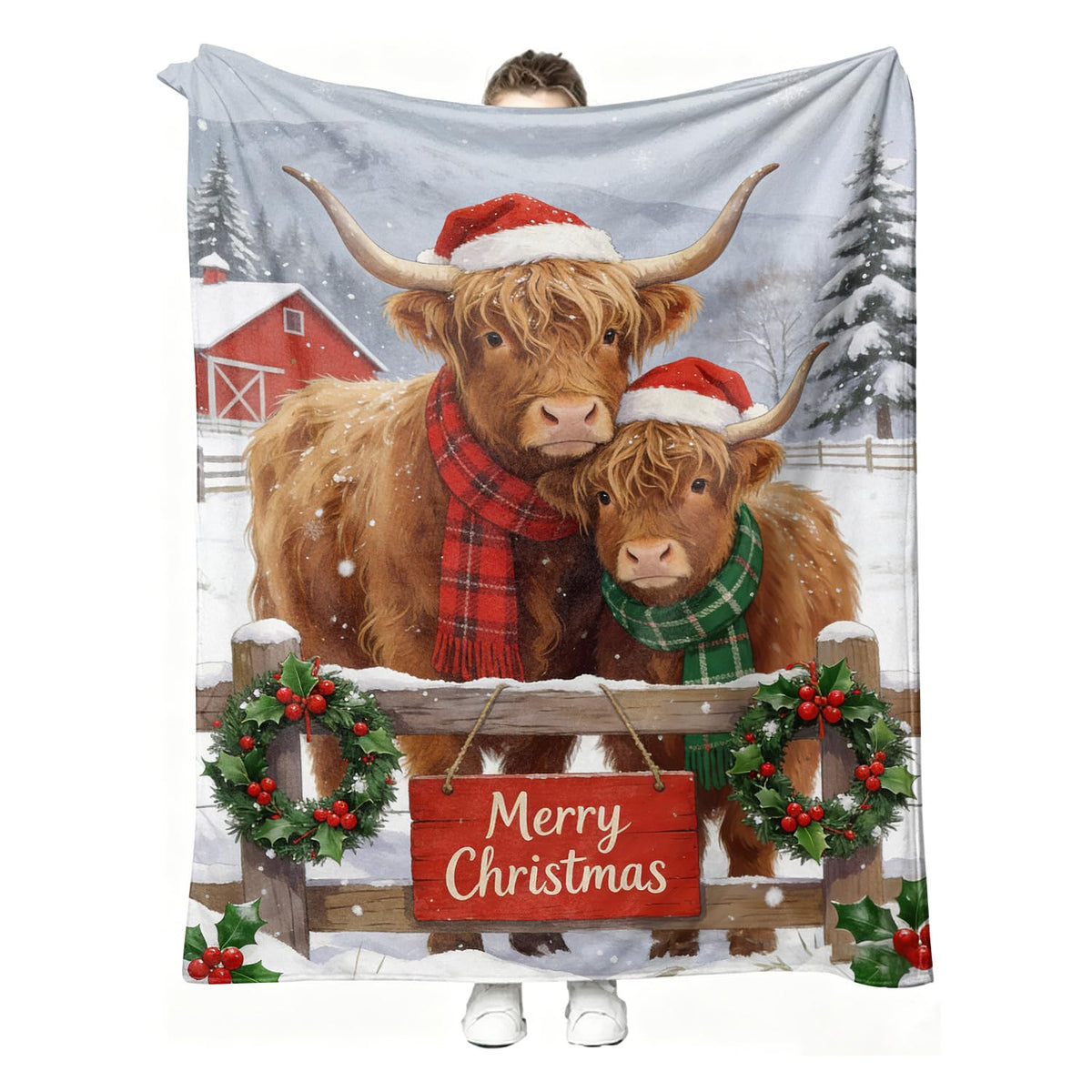 Highland Cow Throw Blanket Merry Christmas Cows Cozy Plush Flannel 60"X80" (Highland Cow / 60"X80")
