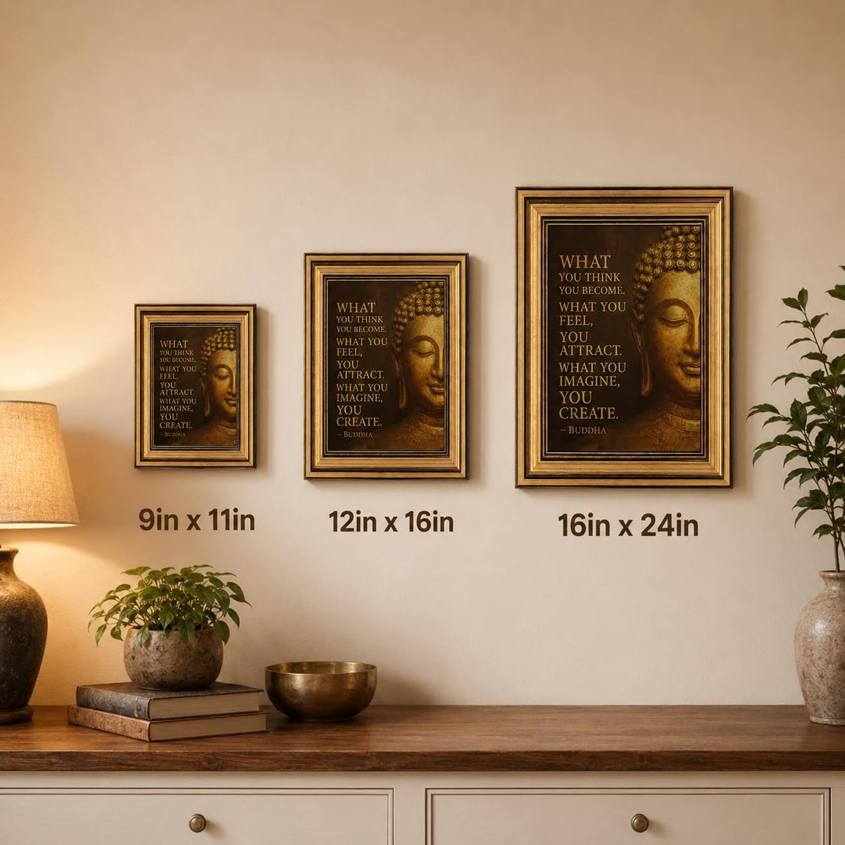 Vintage Gold Framed Buddha Quote Canvas Wall Art 12x16In (Buddha A / 16"L x 12"W)