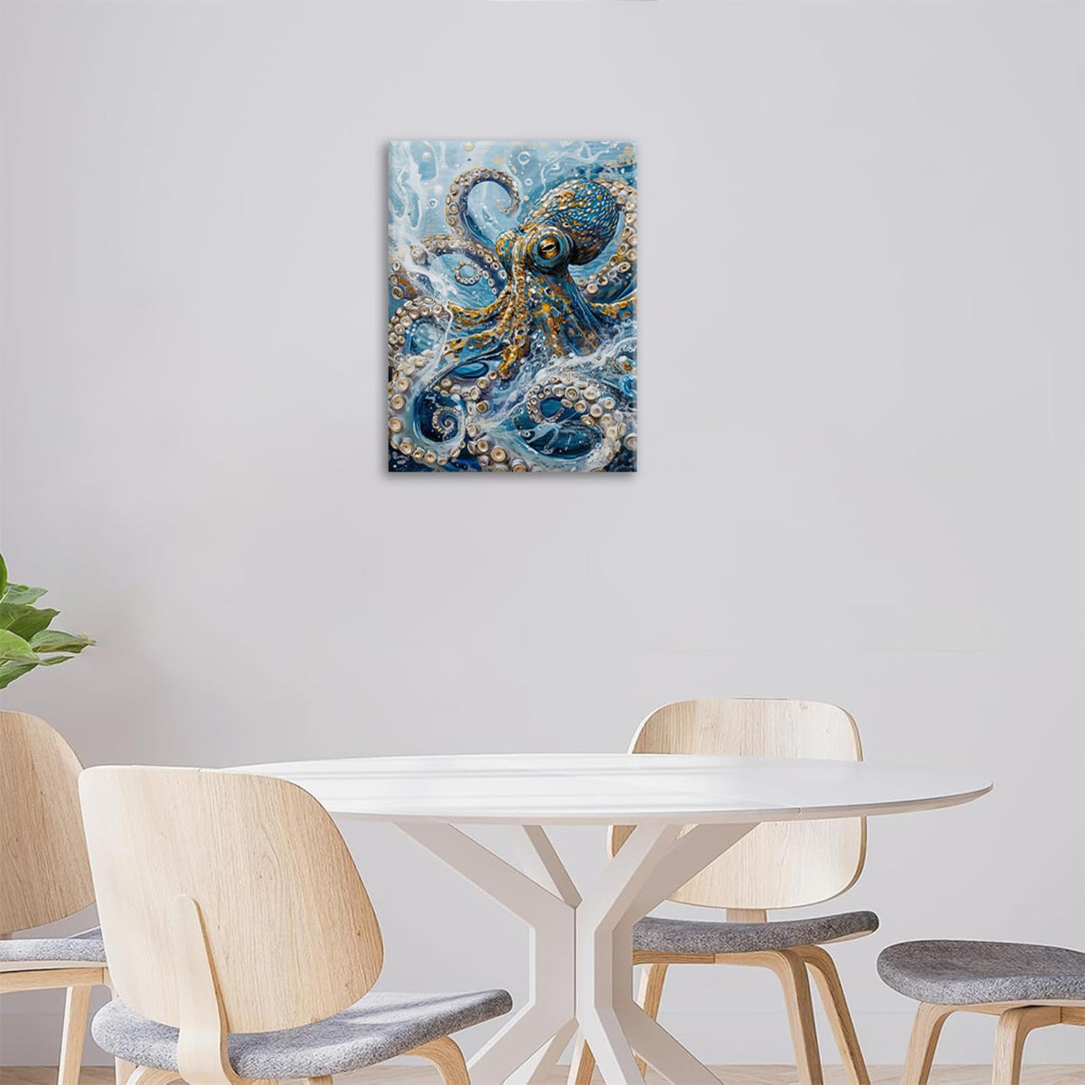 Octopus Wall Art Nautical Ocean Wall Decor Abstract Pictures Painting Canvas Prints Framed Home Artwork for Bathroom Bedroom Office 16"x24" (Blue Octopus / 24"L x 16"W)