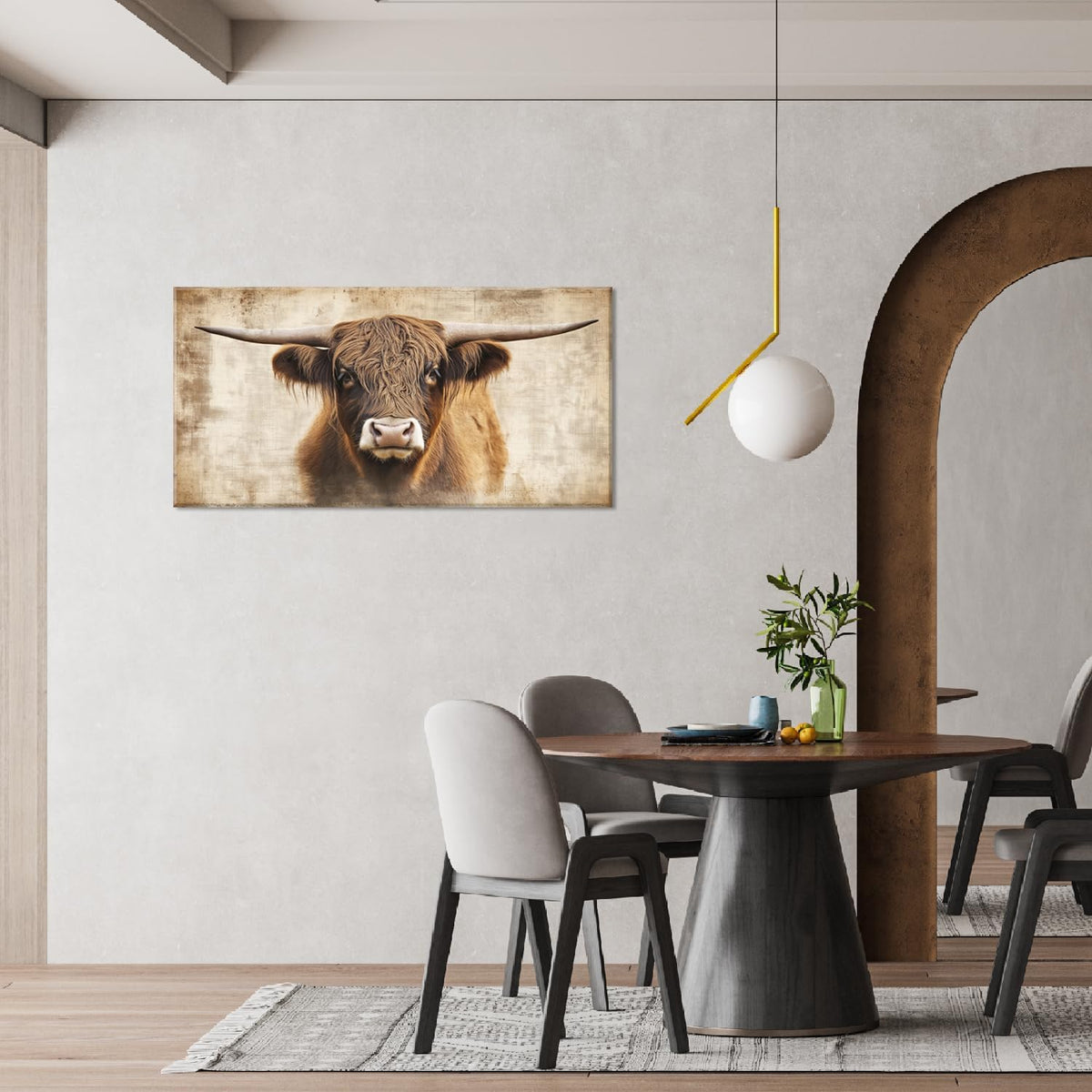 Beige Highland Cow Wall Art for Living Room Office Rustic Scottish Cattle Farmhouse Decor Painting Prints Distressed Canvas Artwork Dining Bedroom Decor Large (Farmhouse / Beige Rustic Cow Wall Art / 46"L x 23"W)