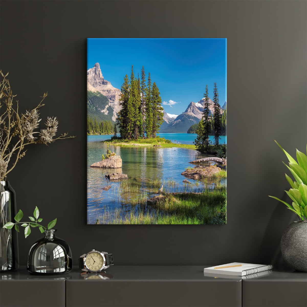 Mountain Wall Art Jasper National Park Posters Nature Landscape Canvas Pictures Alberta Rocky Mountain Maligne Lake Prints Green Forest Scenery Canvas Artwork for Living Room Home Decorations 12x16" (16"L x 12"W / Jasper National Park)