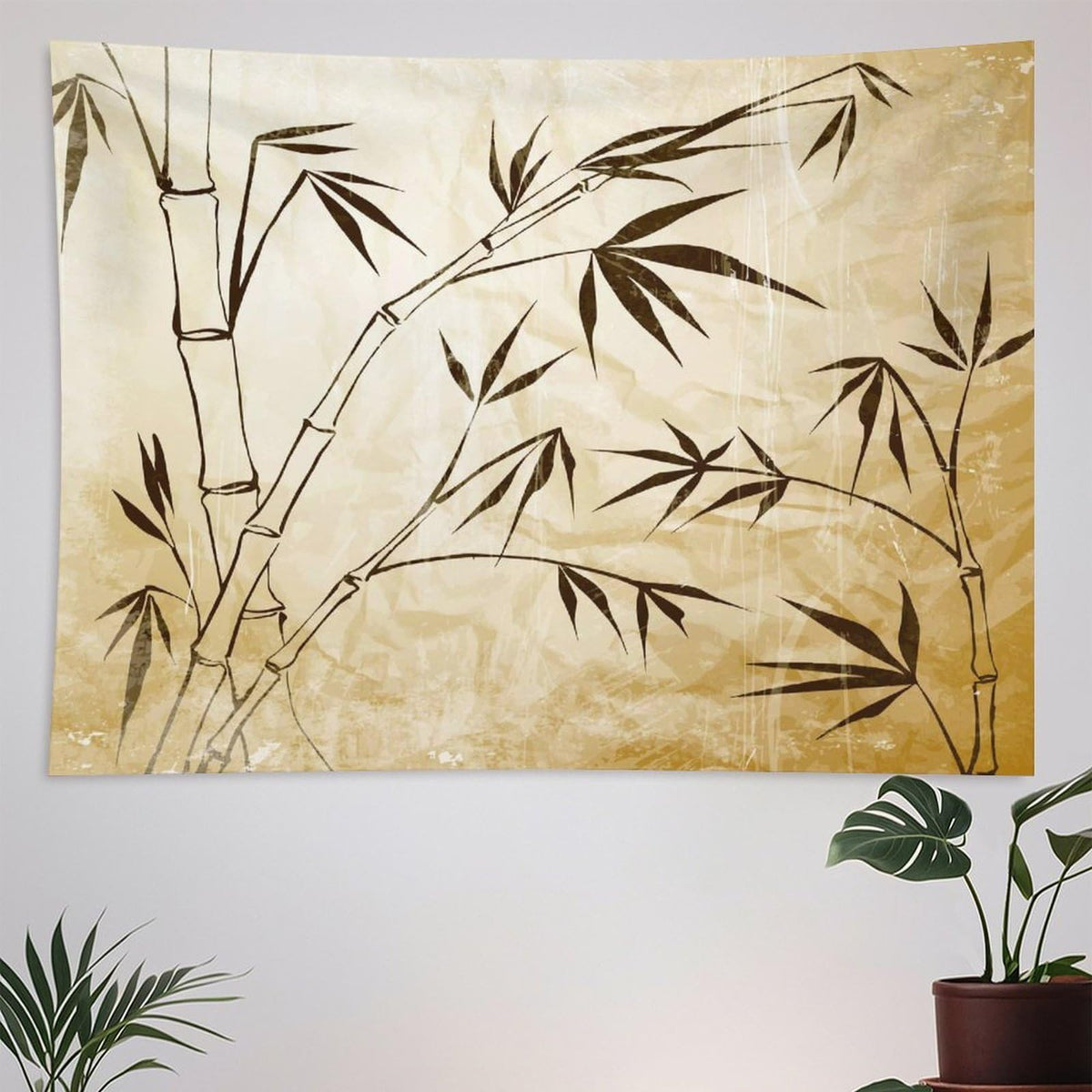 Bamboo Tapestry Wall Hanging Gradient Bamboo Leaves Root Structure Stable Travelers Print Tapestries Home Decor for Living Room Bedroom Apartment Farmhouse Dorm 40"x60" (40"L x 60"W / Bamboo)