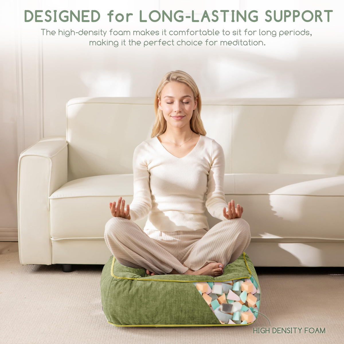 6" Extra Thick Floor Pillow Cushion for Adults (6" Thick(Pack of 1) / Square Green)
